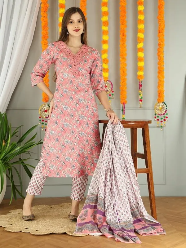 Light_Pink_Trendy_Floral_Screen_Print_Cotton_Straight_Kurta_With_Pant_And_Dupatta_For_Women