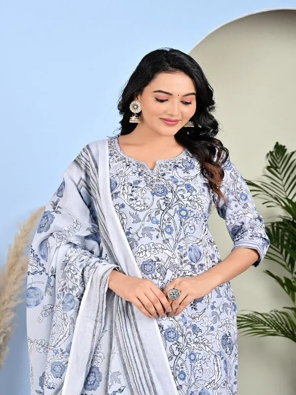 Blue_Trendy_Floral_Screen_Print_Cotton_Straight_Kurta_With_Pant_And_Dupatta_For_Women