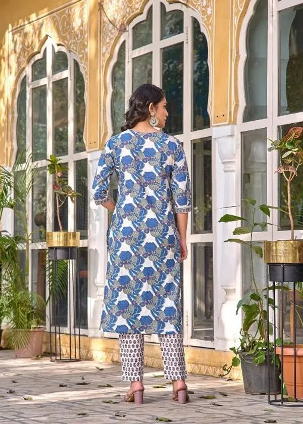 Teal_Blue_Trendy_Floral_Block_Print_Cotton_Straight_Kurta_With_Pant_And_Dupatta_For_Women