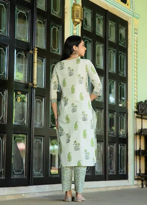 Green_Trendy_Floral_Block_Print_Cotton_Straight_Kurta_With_Pant_And_Dupatta_For_Women