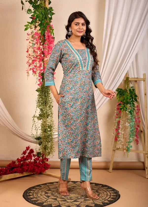 Teal_Blue_Trendy_Floral_Screen_Print_Cotton_Straight_Kurta_With_Pant_And_Dupatta_For_Women