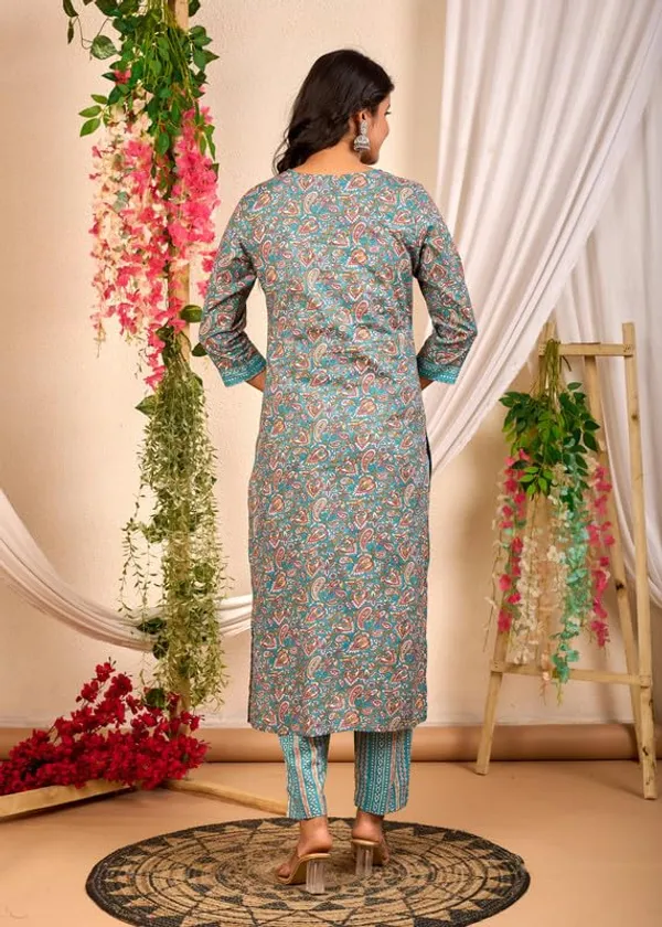 Teal_Blue_Trendy_Floral_Screen_Print_Cotton_Straight_Kurta_With_Pant_And_Dupatta_For_Women