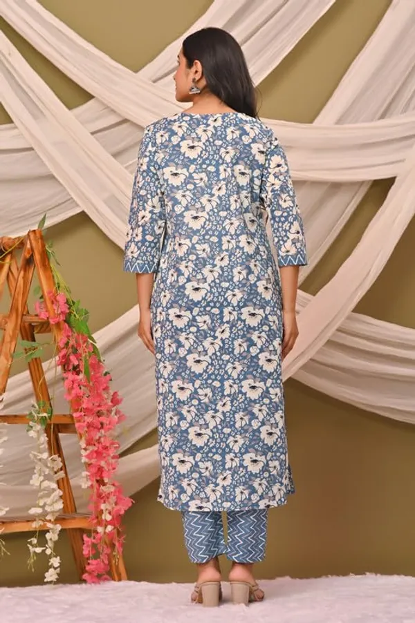 Dark__Blue_Trendy_Floral_Screen_Print_Cotton_A-Line_Kurta_With_Pant_And_Dupatta_For_Women