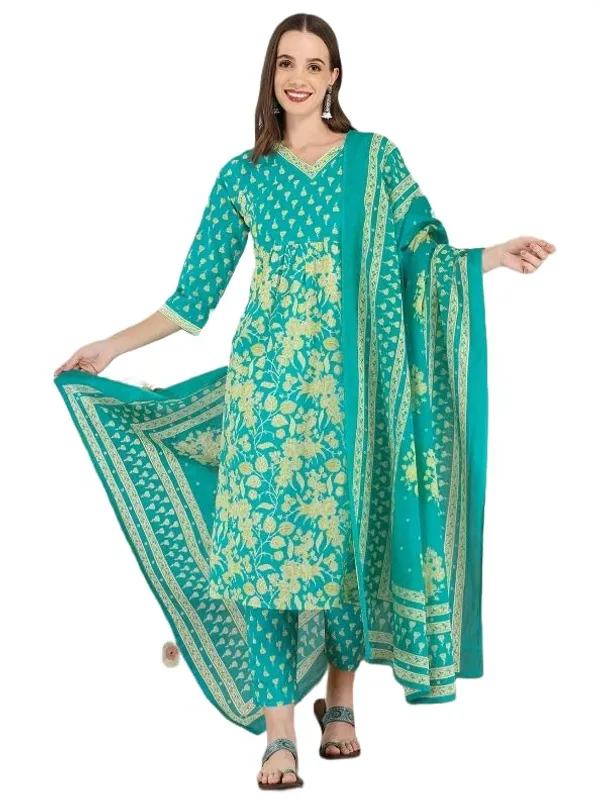 Sea_Green_Trendy_Floral_Screen_Print_Cotton_Straight_Kurta_With_Pant_And_Dupatta_For_Women