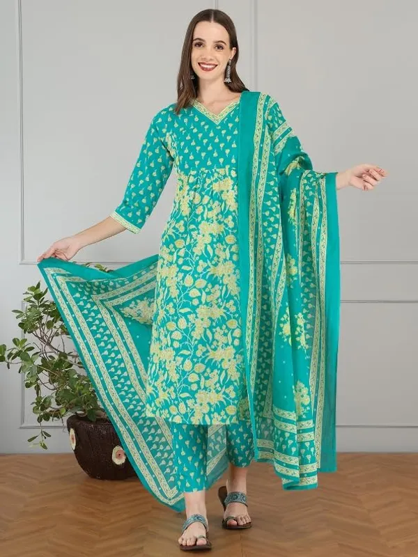 Sea_Green_Trendy_Floral_Screen_Print_Cotton_Straight_Kurta_With_Pant_And_Dupatta_For_Women