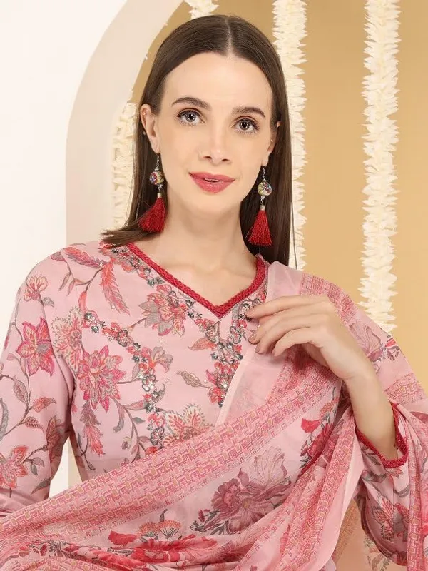 Pink_Trendy_Floral_Screen_Print_Cotton_A-Line_Kurta_With_Pant_And_Dupatta_For_Women