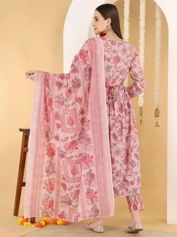 Pink_Trendy_Floral_Screen_Print_Cotton_A-Line_Kurta_With_Pant_And_Dupatta_For_Women