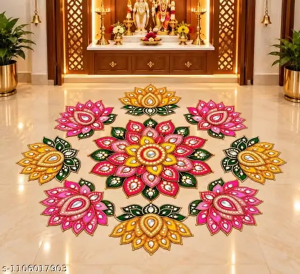 MDF_Wooden_Rangoli_for_diwali_,festival_,mandir,pooja_,home_#rangoli_#home_#office_#cafe_#resturant_#living_room_#entrance_#hall_#diwali_gift_set_9_(1_big_8_inch,_8_small_3_inch)