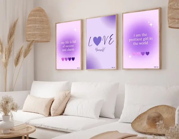 Purple_Pinteresty_Aesthetic_Wall_Art_Set_Motivational_Quotes_Canvas_Frames_Set_Of_3_|_Modern_Girls_Room_Decor,_Nursery_&_Bedroom_Wall_Posters_|_A4_Size_Framed_Paintings_For_Home_Office_Decoration
