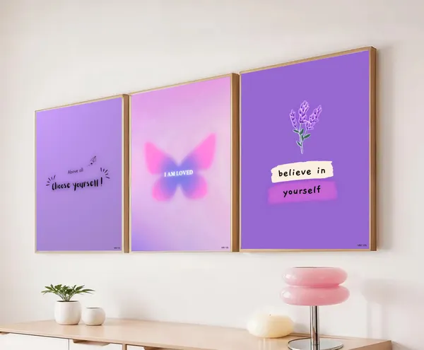 Purple_Pinteresty_Aesthetic_Wall_Art_Set_Motivational_Quotes_Canvas_Frames_Set_Of_3_|_Modern_Girls_Room_Decor,_Nursery_&_Bedroom_Wall_Posters_|_A4_Size_Framed_Paintings_For_Home_Office_Decoration