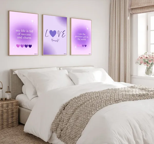 Purple_Pinteresty_Aesthetic_Wall_Art_Set_Motivational_Quotes_Canvas_Frames_Set_Of_3_|_Modern_Girls_Room_Decor,_Nursery_&_Bedroom_Wall_Posters_|_A4_Size_Framed_Paintings_For_Home_Office_Decoration