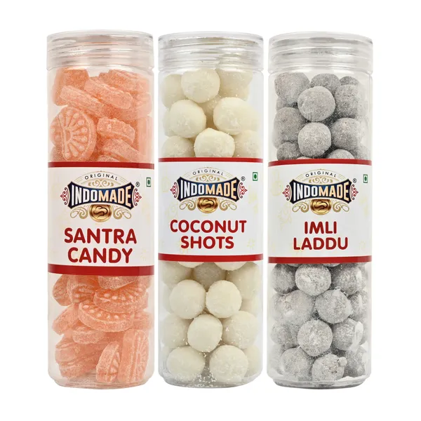 White_And_Orange_And_Brown_Coconut_Shot_Santra_Candy_Imli_Laddu_After_Meal_Mouth_Freshner_Khatta_Meetha_Candy_250G_Pack_Of_3_Flavours