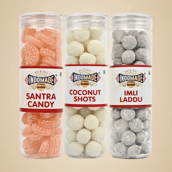 White_And_Orange_And_Brown_Coconut_Shot_Santra_Candy_Imli_Laddu_After_Meal_Mouth_Freshner_Khatta_Meetha_Candy_250G_Pack_Of_3_Flavours