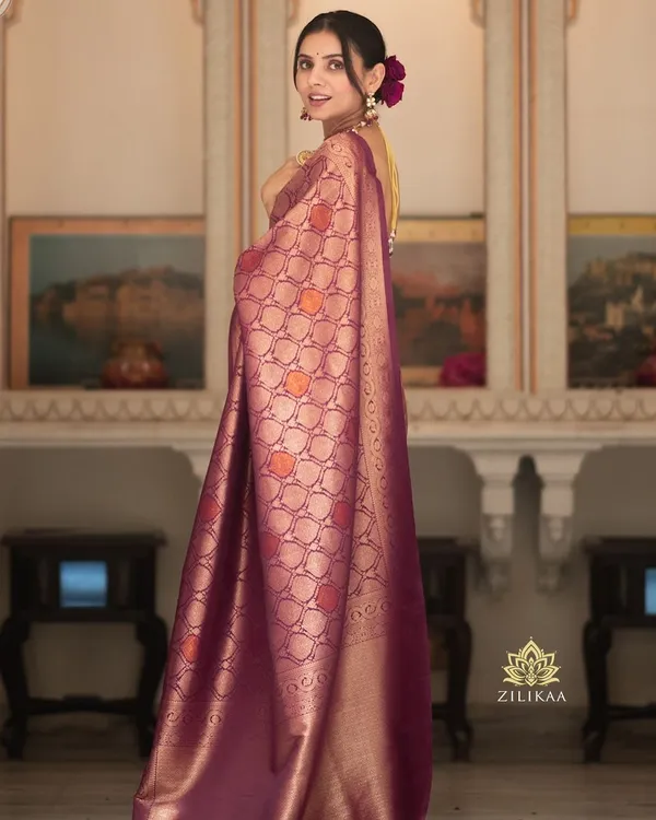 Banarasi_Soft_Silk_WINE_Premium-Fancy_Saree_With_Blouse_For_Women