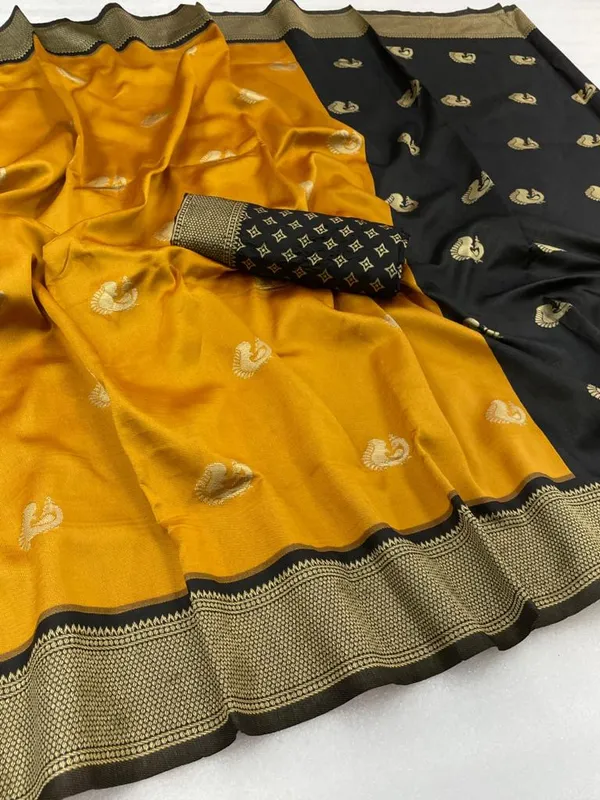 Banarasi_Soft_Silk_YELLOW-BLACK_Premium-Fancy_Saree_With_Blouse_For_Women