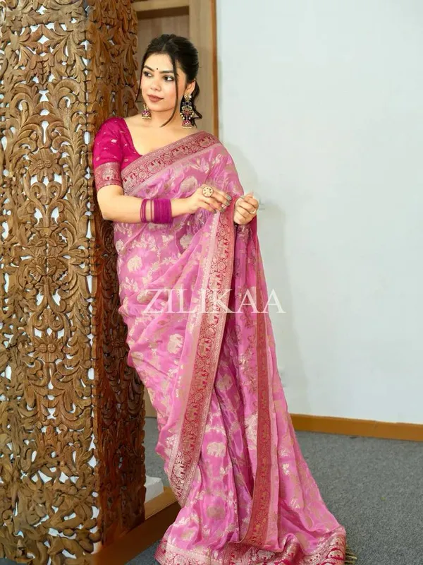 Banarasi_Soft_Silk_BABY-PINK-RANI_Premium-Fancy_Saree_With_Blouse_For_Women