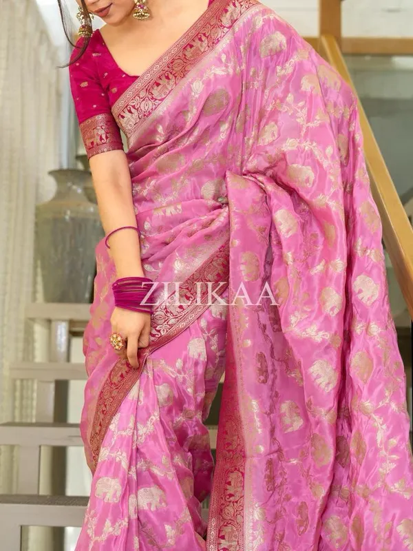 Banarasi_Soft_Silk_BABY-PINK-RANI_Premium-Fancy_Saree_With_Blouse_For_Women