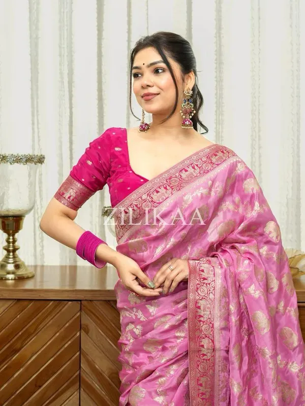 Banarasi_Soft_Silk_BABY-PINK-RANI_Premium-Fancy_Saree_With_Blouse_For_Women