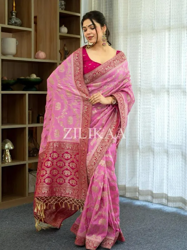 Banarasi_Soft_Silk_BABY-PINK-RANI_Premium-Fancy_Saree_With_Blouse_For_Women