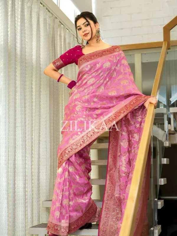 Banarasi_Soft_Silk_BABY-PINK-RANI_Premium-Fancy_Saree_With_Blouse_For_Women