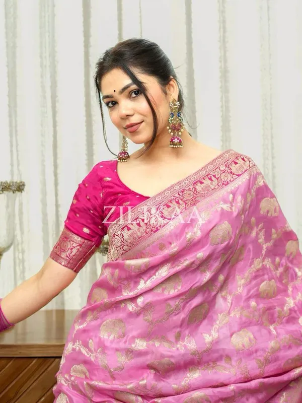 Banarasi_Soft_Silk_BABY-PINK-RANI_Premium-Fancy_Saree_With_Blouse_For_Women