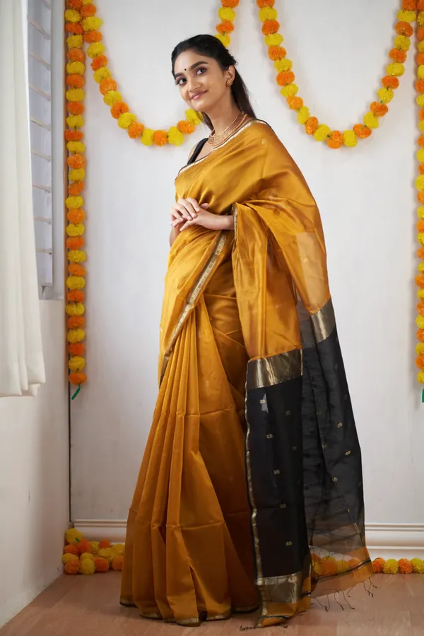 Pure_Soft_Cotton_Mustard_And_Black_Premium-Fancy_Saree_With_Blouse_For_Women