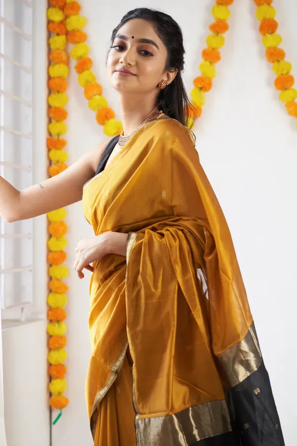Pure_Soft_Cotton_Mustard_And_Black_Premium-Fancy_Saree_With_Blouse_For_Women