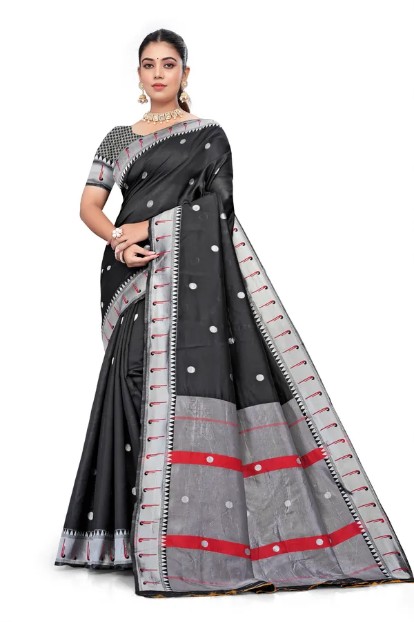 Pure_Soft_Cotton_Black_Premium-Fancy_Saree_With_Blouse_For_Women
