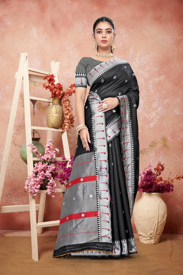 Pure_Soft_Cotton_Black_Premium-Fancy_Saree_With_Blouse_For_Women