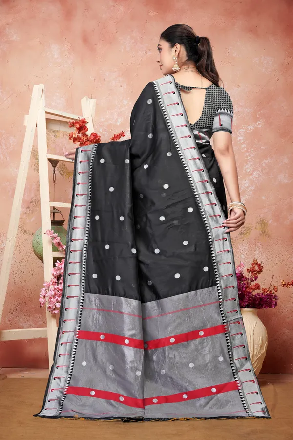 Pure_Soft_Cotton_Black_Premium-Fancy_Saree_With_Blouse_For_Women