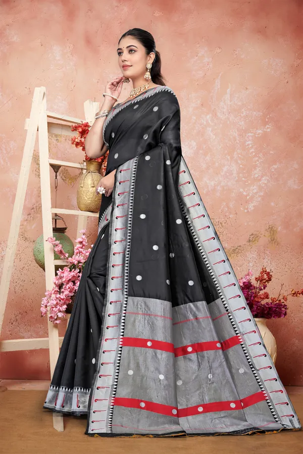 Pure_Soft_Cotton_Black_Premium-Fancy_Saree_With_Blouse_For_Women