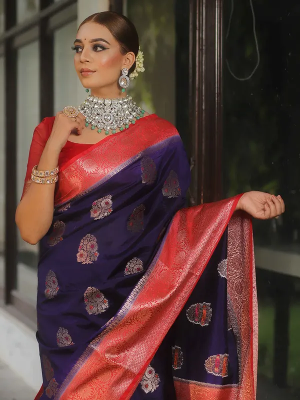 Banarasi_Soft_Silk_BLUE-RED_Premium-Fancy_Saree_With_Blouse_For_Women