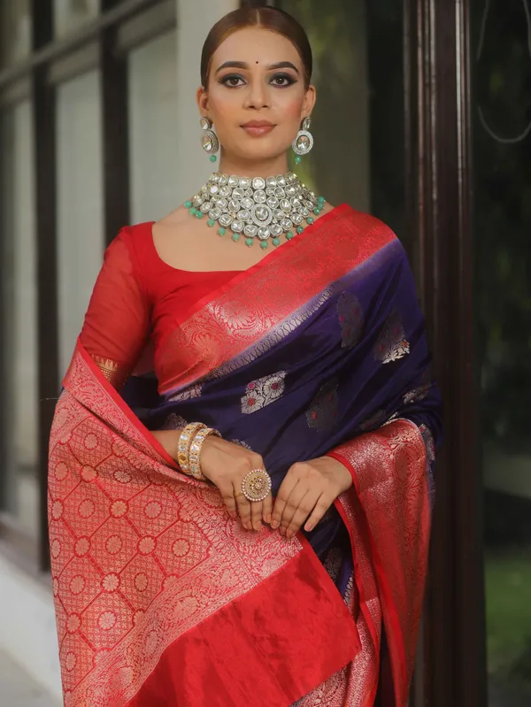 Banarasi_Soft_Silk_BLUE-RED_Premium-Fancy_Saree_With_Blouse_For_Women