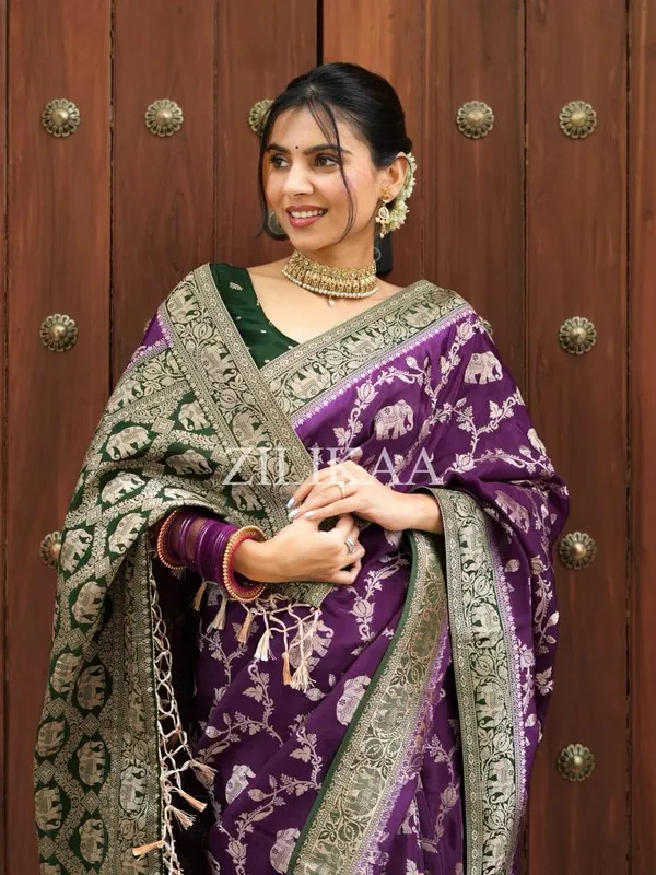 Banarasi_Soft_Silk_WINE-GREEN_Premium-Fancy_Saree_With_Blouse_For_Women