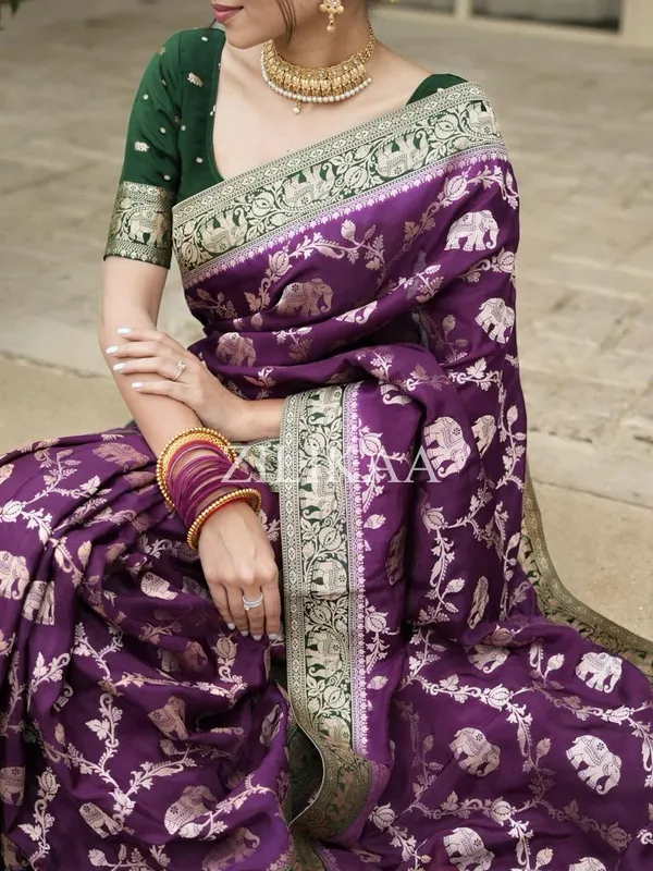 Banarasi_Soft_Silk_WINE-GREEN_Premium-Fancy_Saree_With_Blouse_For_Women