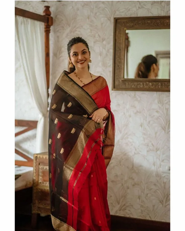 Pure_Soft_Cotton_RED-BLACK_Premium-Fancy_Saree_With_Blouse_For_Women