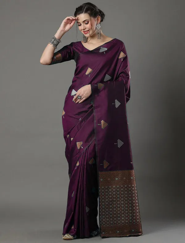 Banarasi_Soft_Silk_WINE_Premium-Fancy_Saree_With_Blouse_For_Women