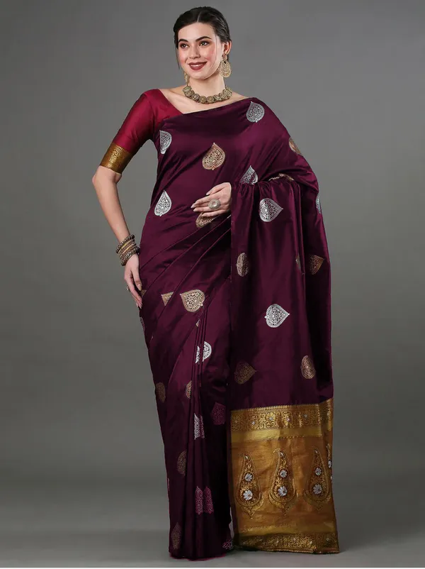 Banarasi_Soft_Silk_WINE_Premium-Fancy_Saree_With_Blouse_For_Women