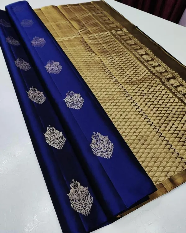 Banarasi_Soft_Silk_NAVY-BLUE-MUSTERD_Premium-Fancy_Saree_With_Blouse_For_Women