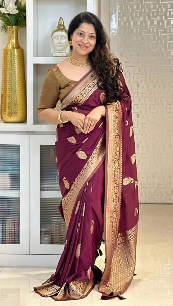 Banarasi_Soft_Silk_WINE_Premium-Fancy_Saree_With_Blouse_For_Women