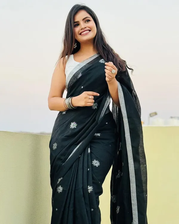 Pure_Soft_Cotton_DARK-RAMA_Premium-Fancy_Saree_With_Blouse_For_Women