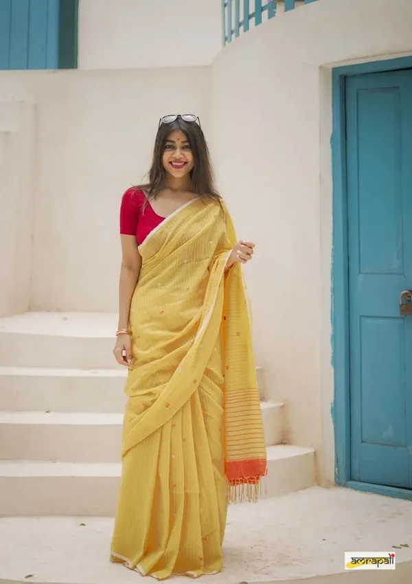 Pure_Soft_Cotton_YELLOW_Premium-Fancy_Saree_With_Blouse_For_Women