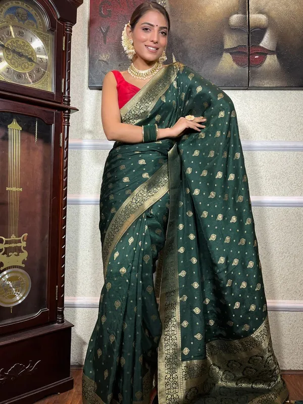 Banarasi_Soft_Silk_GREEN_Premium-Fancy_Saree_With_Blouse_For_Women