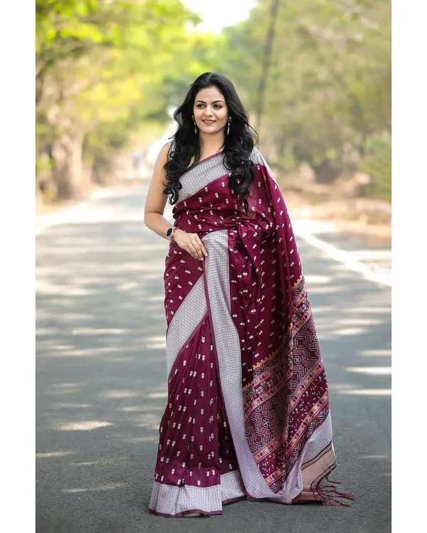 Pure_Soft_Cotton_WINE_Premium-Fancy_Saree_With_Blouse_For_Women