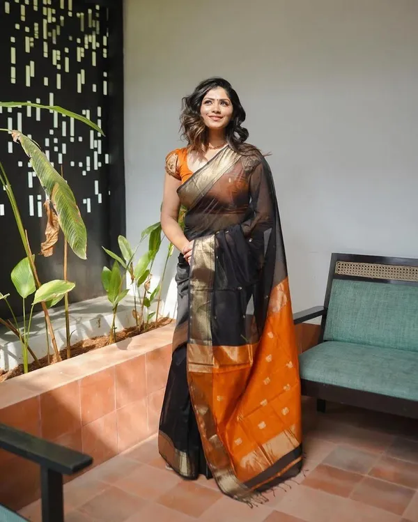 Banarasi_Soft_Silk_BLACK-ORANGE_Premium-Fancy_Saree_With_Blouse_For_Women