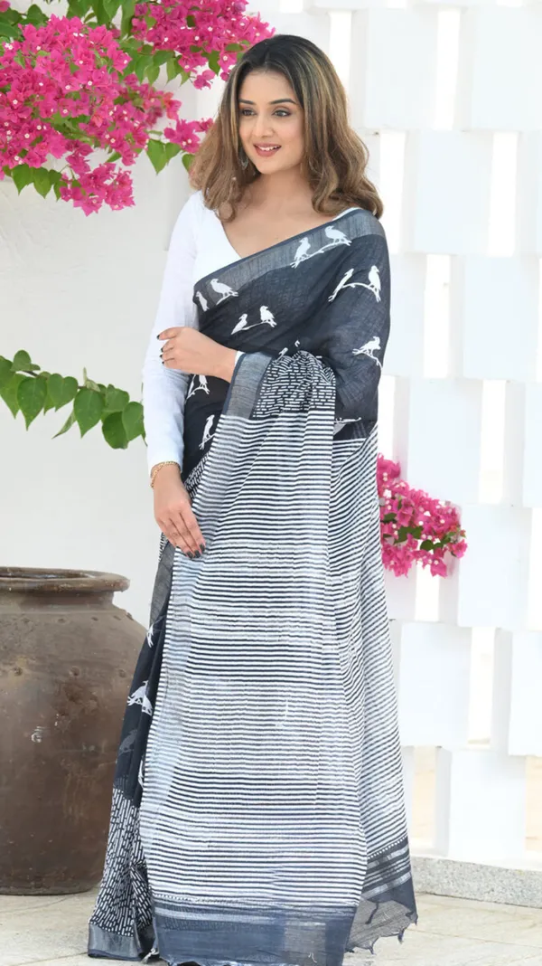 Pure_Soft_Cotton_BLACK_Premium-Fancy_Saree_With_Blouse_For_Women