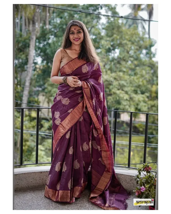 Pure_Soft_Cotton_WINE_Premium-Fancy_Saree_With_Blouse_For_Women