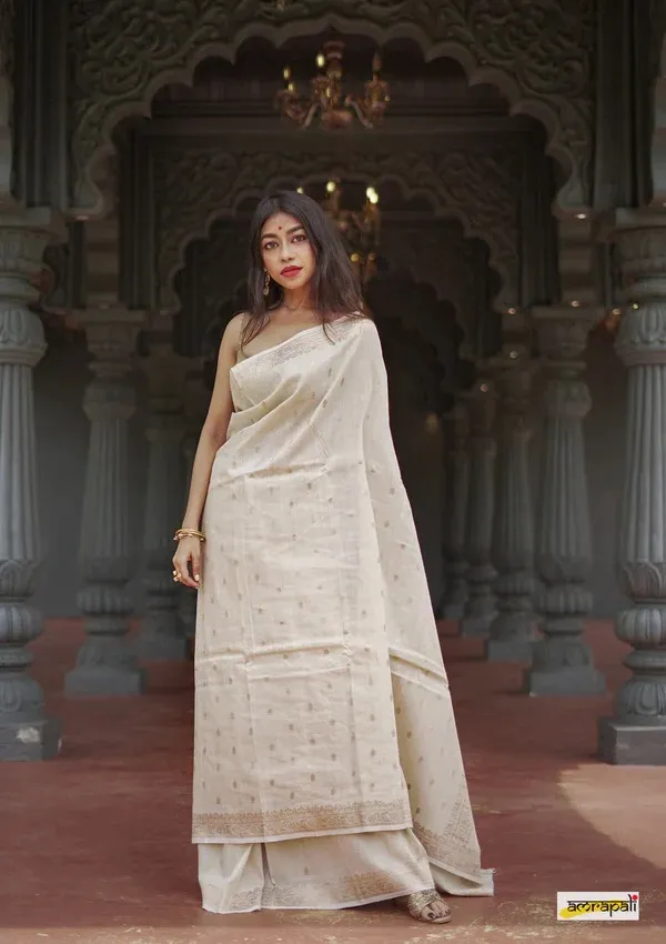 Pure_Soft_Cotton_CREAM_Premium-Fancy_Saree_With_Blouse_For_Women