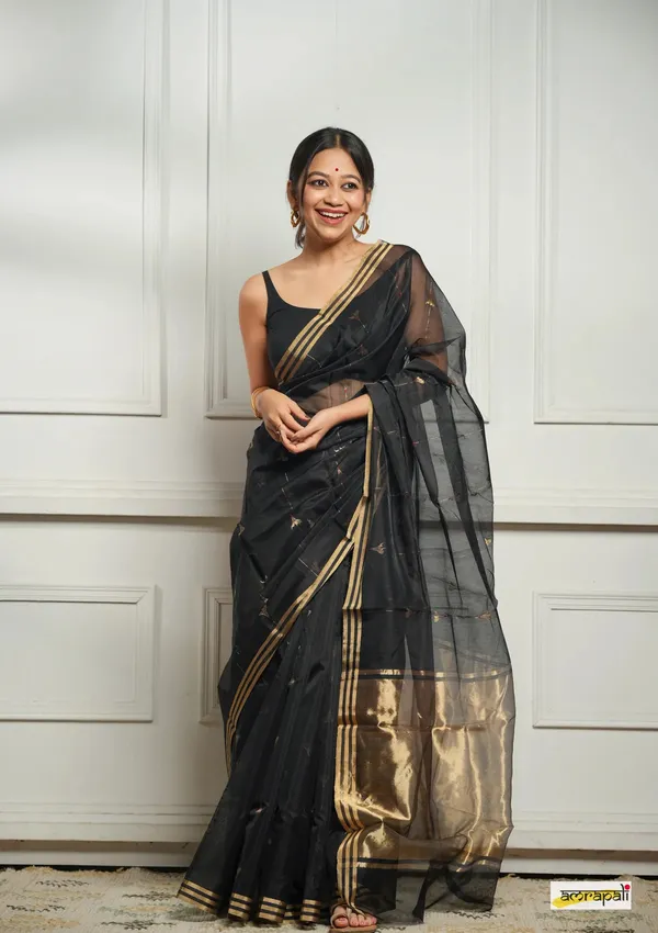 Pure_Soft_Cotton_BLACK_Premium-Fancy_Saree_With_Blouse_For_Women