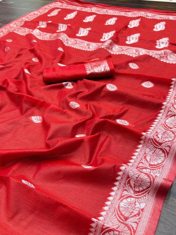 Pure_Soft_Cotton_RED_Premium-Fancy_Saree_With_Blouse_For_Women
